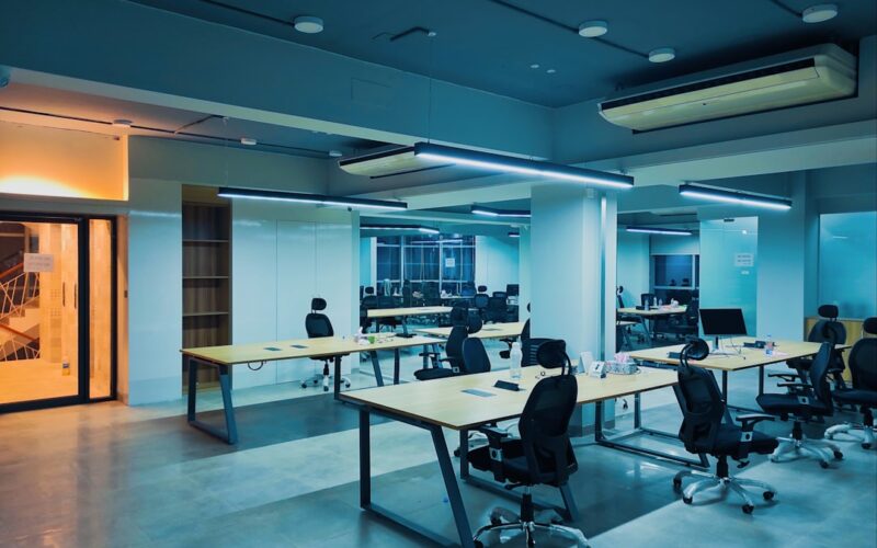 black office rolling chairs and table