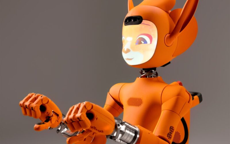 An orange robot with a friendly face