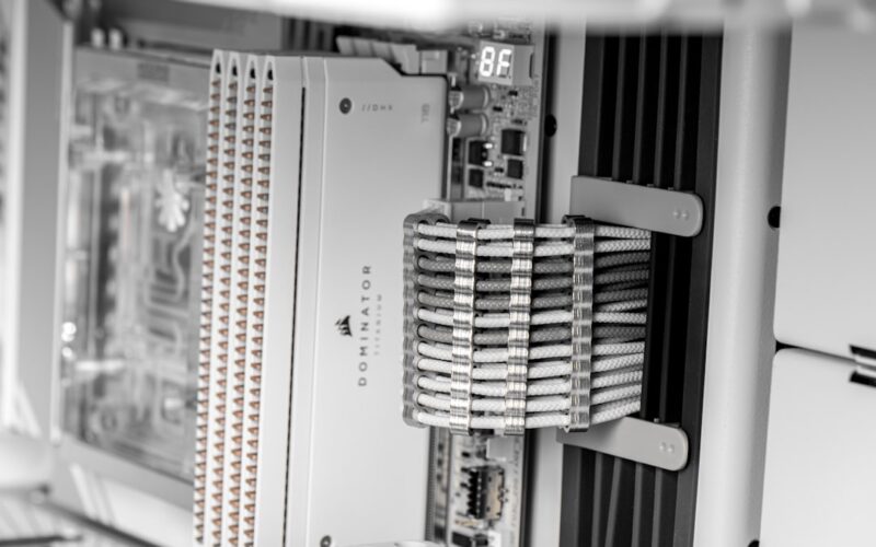 Close-up of computer server rack components